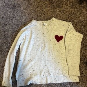 Women's Cream Sweater with Red Heart Detail
